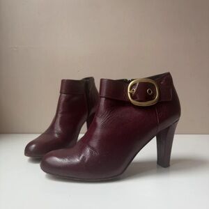 Coach Maroon Heeled Boots with Gold Accent